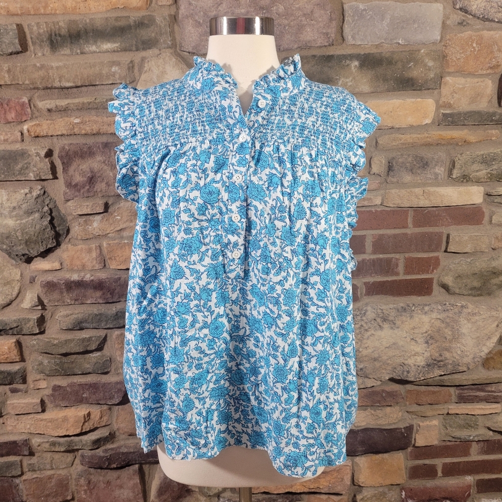 J. Crew Garden Soft Gauze Top In Blue And White Blooms Floral Size 3x - Picture 2 of 9
